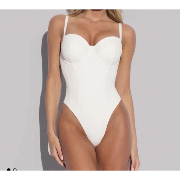 Ta3 Other - NWT TA3 Hi Cut Lushy White Lace Up Corset One Piece Swimsuit XS Short B Cup